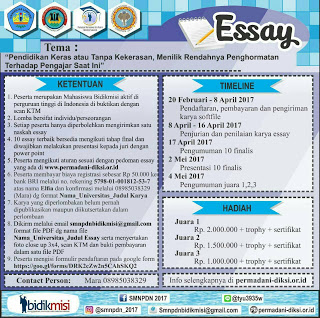 Lomba Menulis Essay Nasional 2017(Mahasiswa Bidikmisi)