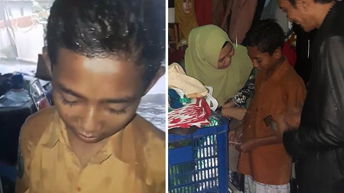 Viral! Seorang Bocah Pondok Rela Basah Kuyup Terjang Hujan Demi Belikan Ibunya Baju Gamis