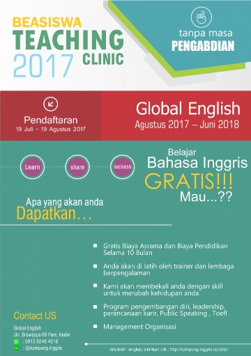 Beasiswa Kursus Bahasa Inggris (Beasiswa Penuh) dari Global English Pare Deadline 19 Agustus 2017