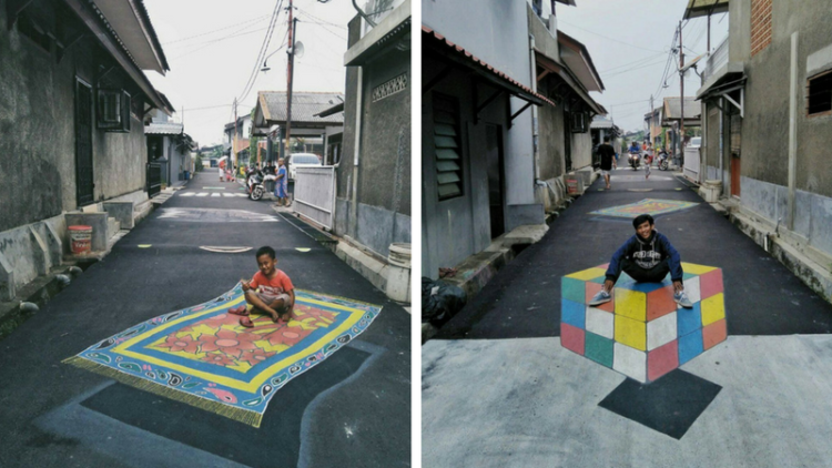  Wow Keren! Jalanan Kampung di Depok Disulap Jadi Lukisan 3D
