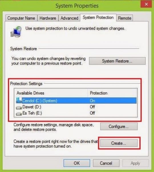 Membuat System Restore di Windows 7 dan 8