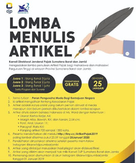 Lomba Menulis Artikel DJP Pajak by Kanwil Direktorat Jenderal Pajak Sumatera Barat dan Jambi