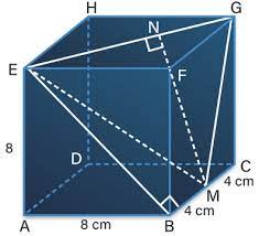 Diketahui kubus ABCD.EFGH dengan rusuk 8 cm. Titik M adalah titik tengah BC. Tentukan jarak M ke EG