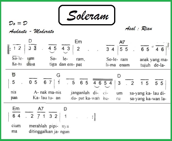 Lirik Lagu Soleram, Lagu Anak dari Daerah Riau