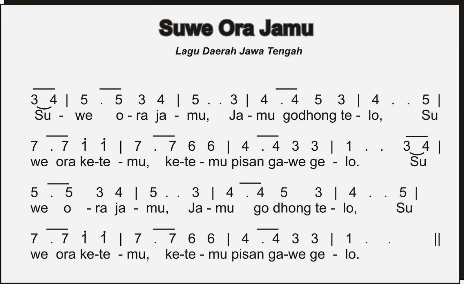 Lirik Lagu Suwe Ora Jamu Dari Daerah Istimewa Yogyakarta